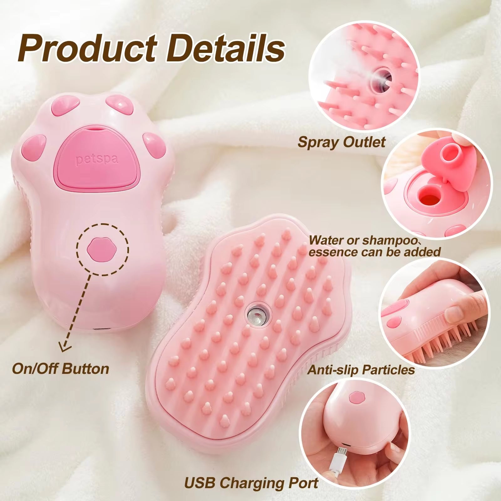 3-in-1 Electric Pet Grooming Brush with Steam, Spray, and Massage Functions for Cats and Dogs