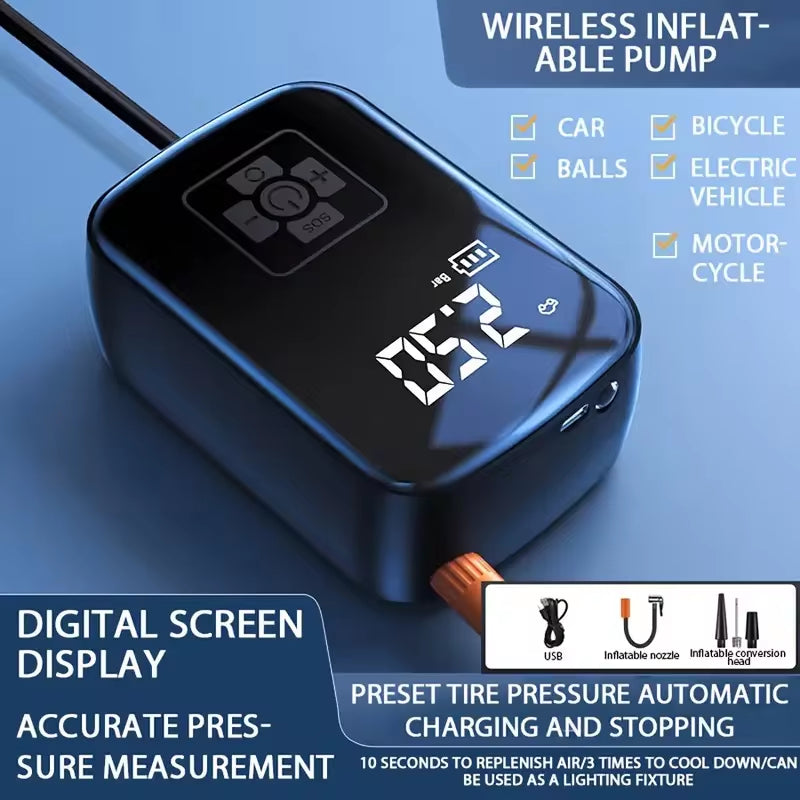 Wireless Electric Tire Inflator and Air Compressor for Vehicles and Inflatable Items